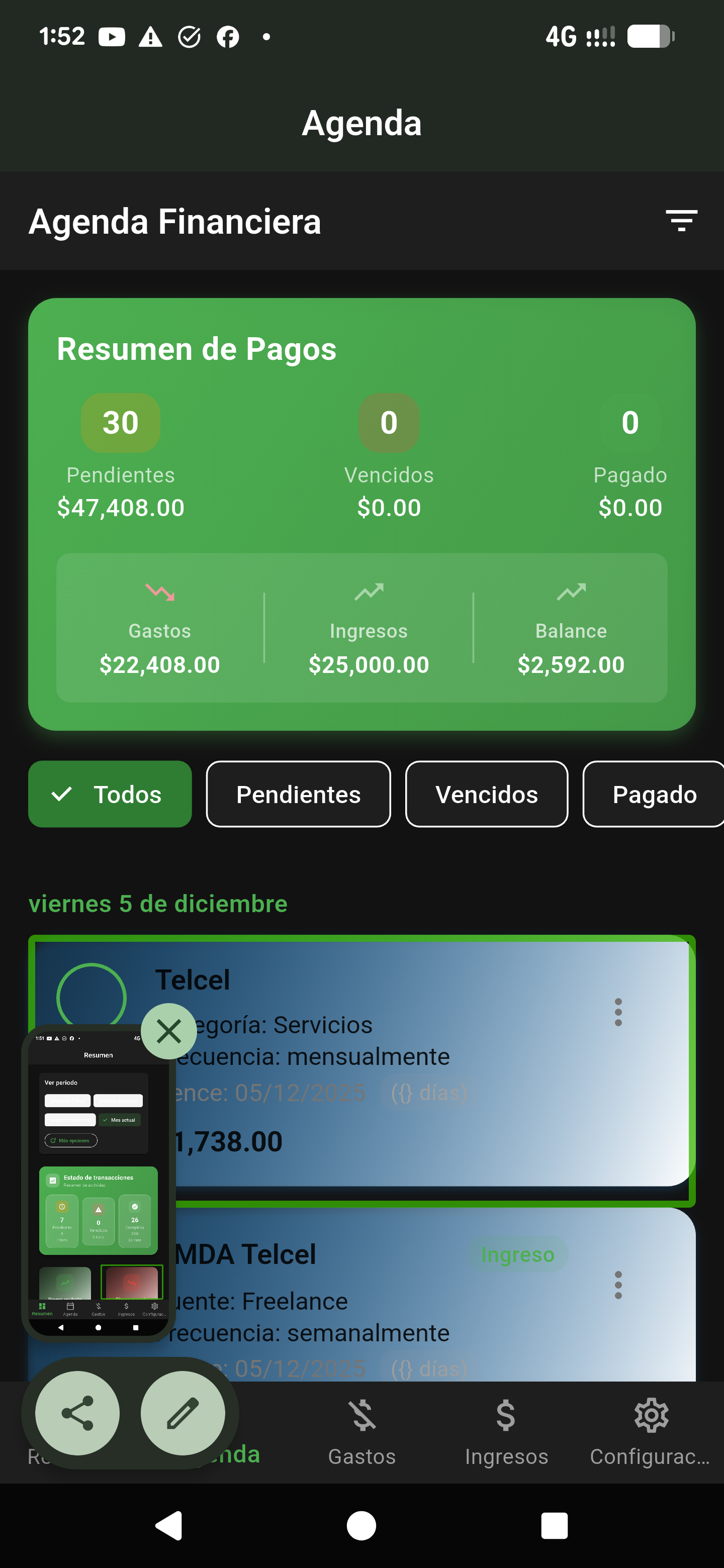 Summary of total payments: pending, overdue, and paid amounts